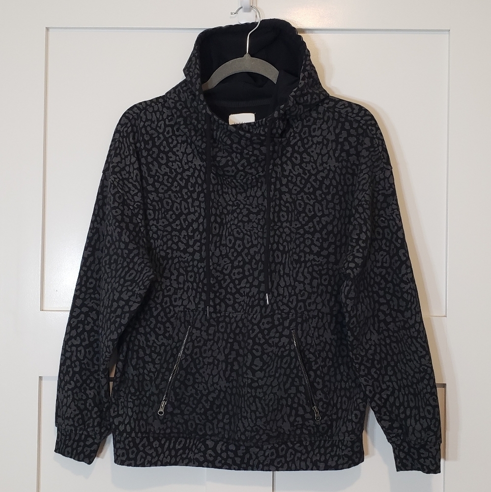 Anthropologie Sundays Garrick Hoodie Pullover Black Cheetah Size 1 /Medi…